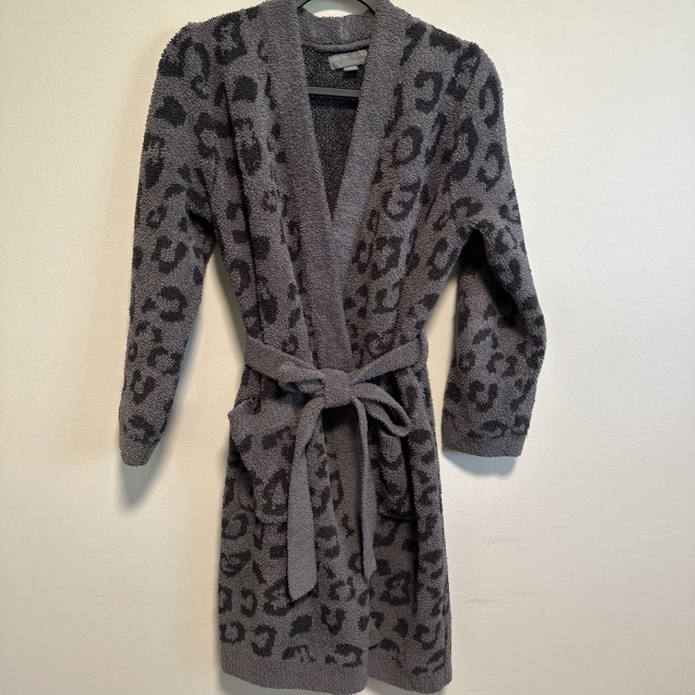 Barefoot Dreams Women's CozyChic Robe, Graphite & Carbon Leopard Print, Sz Small